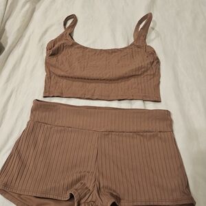 Shade & Shore Ribbed Tan Intimate Set